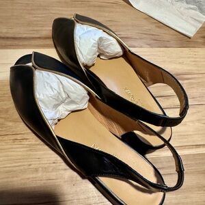 Elegant Black Peel Toe Slingback Flats